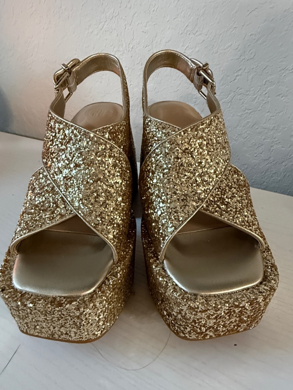 GB girls Gold Glitter Platform Wedge Sandals - Picture 7 of 7